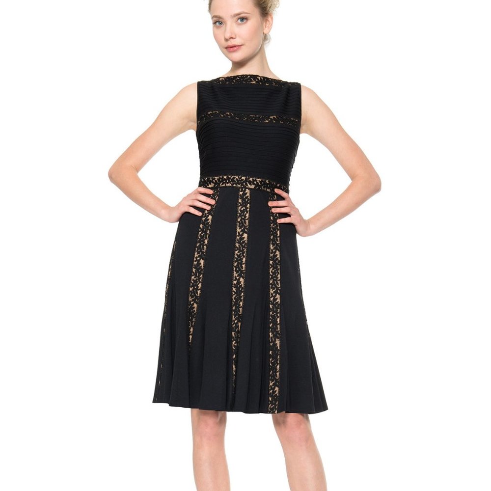 Tadashi Shoji Pintuck Jersey And Lace Dress - Picture 1 of 6